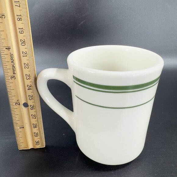 TUXTON 9oz Ceramic Restaurant Grade Diner Coffee Cup Mug Green Stripes Set 3 VTG - Picture 5 of 16